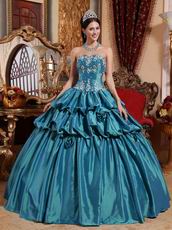 Teal Princess Ball Gown Prom Dress With Applique