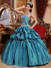 Teal Princess Ball Gown Prom Dress With Applique