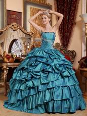 Teal Blue Cascade Layers Puffy Skirt Evening Ball Dresses