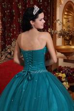 Dark Cyan Quinceanera Dress With Handmade Flower Side