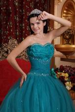 Dark Cyan Quinceanera Dress With Handmade Flower Side