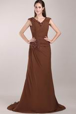 Brown V-neck Designer Modest Mother of the Bride Dress