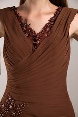 Brown V-neck Designer Modest Mother of the Bride Dress