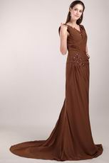 Brown V-neck Designer Modest Mother of the Bride Dress