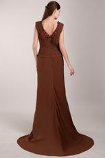 Brown V-neck Designer Modest Mother of the Bride Dress