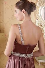 Not Expensive One Shoulder Brown Dress Ready To Prom Party Wear