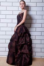 Wonderful Spaghetti Straps Ruched Bubble Brown Prom Dress