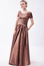 Unique Scoop Short Sleeves Brown Evening Dress For Cheap