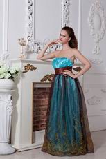 Strapless Beaded Brown Belt Embroidery Evening Dress