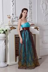 Strapless Beaded Brown Belt Embroidery Evening Dress