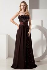 Strapless Aline Flowers Decorate Brown Evening Dress