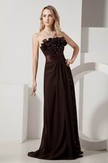 Strapless Aline Flowers Decorate Brown Evening Dress