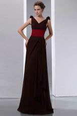 Coconut Brown Chiffon Evening Dress With Cerise Red Belt