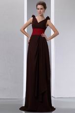 Coconut Brown Chiffon Evening Dress With Cerise Red Belt