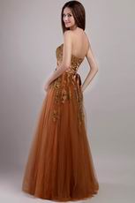 Best Designer Brown Evening Dress With Applique Decorate