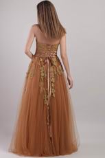 Best Designer Brown Evening Dress With Applique Decorate