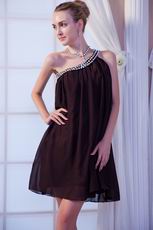 One Shoulder Crystals Brown Chiffon Short Graduation Dress