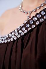 One Shoulder Crystals Brown Chiffon Short Graduation Dress