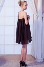 One Shoulder Crystals Brown Chiffon Short Graduation Dress