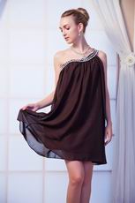 One Shoulder Crystals Brown Chiffon Short Graduation Dress