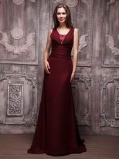 V-neckline Burgundy Chiffon Oscar Evening Dress For Cheap