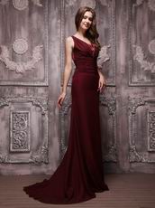 V-neckline Burgundy Chiffon Oscar Evening Dress For Cheap