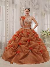 Beautiful One-shoulder Neck Rust Brown Quinceanera Dress