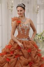 Beautiful One-shoulder Neck Rust Brown Quinceanera Dress