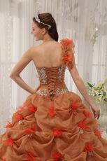 Beautiful One-shoulder Neck Rust Brown Quinceanera Dress