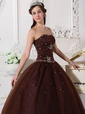 Chocolate Tulle Adult Ceremony Party Dress With Rhinestone