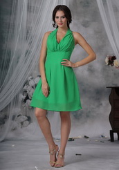 Spring Green Halter Knee-length Bridesmaid Dress Cheap lovely