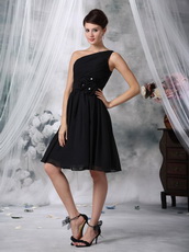 Black One Shoulder Girl Bridesmaid Dress With Flowers lovely