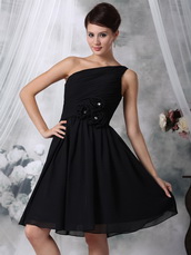 Black One Shoulder Girl Bridesmaid Dress With Flowers lovely