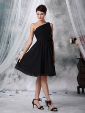 Black One Shoulder Girl Bridesmaid Dress With Flowers lovely