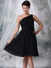 Black One Shoulder Girl Bridesmaid Dress With Flowers lovely