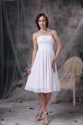 White Strapless Knee-length Chiffon Ruch Bridesmaid Dress lovely
