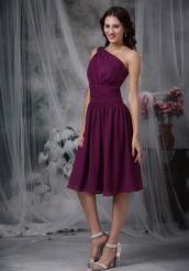 One Shoulder Knee-length Purple Chiffon Dress Bridesmaid lovely