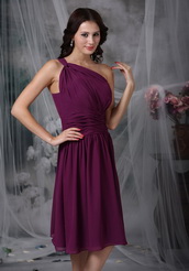 One Shoulder Knee-length Purple Chiffon Dress Bridesmaid lovely