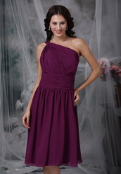 One Shoulder Knee-length Purple Chiffon Dress Bridesmaid lovely