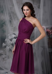 One Shoulder Knee-length Purple Chiffon Dress Bridesmaid lovely