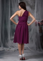 One Shoulder Knee-length Purple Chiffon Dress Bridesmaid lovely