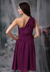 One Shoulder Knee-length Purple Chiffon Dress Bridesmaid lovely