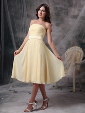 Strapless Knee-length Light Yellow Chiffon Bridesmaid Dress lovely