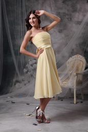 Strapless Knee-length Light Yellow Chiffon Bridesmaid Dress lovely