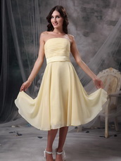 Strapless Knee-length Light Yellow Chiffon Bridesmaid Dress lovely