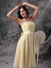 Strapless Knee-length Light Yellow Chiffon Bridesmaid Dress lovely