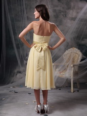 Strapless Knee-length Light Yellow Chiffon Bridesmaid Dress lovely