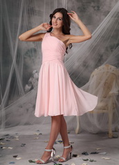 One Shoulder Knee-length Baby Pink Jr Bridesmaid Dress lovely