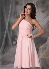 One Shoulder Knee-length Baby Pink Jr Bridesmaid Dress lovely