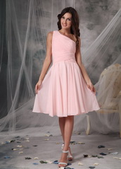 One Shoulder Knee-length Baby Pink Jr Bridesmaid Dress lovely